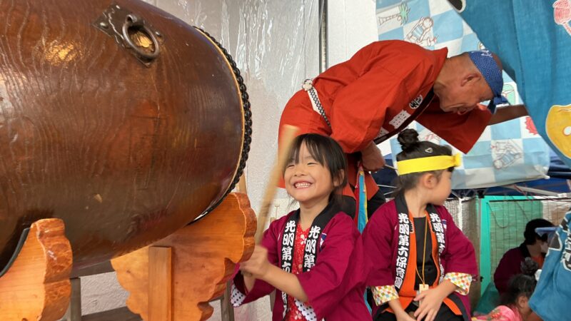五日市祭りでお囃子を叩きました！